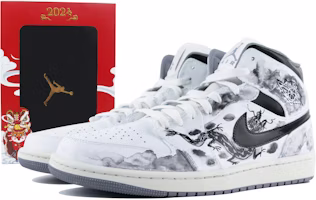 【定制球鞋】Jordan Air Jordan 1 Mid 復古灰 國風 水墨 龍 防滑耐磨 中幫 复古籃球鞋 男款 黑白 Buy 【定制球鞋】Jordan Air Jordan 1 Mid 復古灰 國風 水墨 龍 防滑耐磨 中幫 复古籃球鞋 男款 黑白