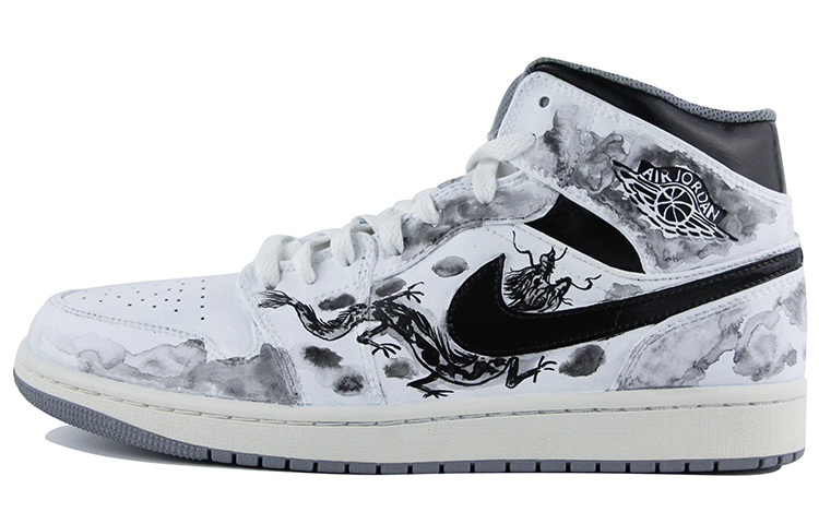 Order [Zapatillas Personalizadas] Air Jordan 1 Mid 'Dragón Tinta Vintage' 554724-135(Team39-AMY45国风龙)