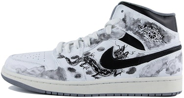【定制球鞋】Jordan Air Jordan 1 Mid 復古灰 國風 水墨 龍 防滑耐磨 中幫 复古籃球鞋 男款 黑白 Order 【定制球鞋】Jordan Air Jordan 1 Mid 復古灰 國風 水墨 龍 防滑耐磨 中幫 复古籃球鞋 男款 黑白