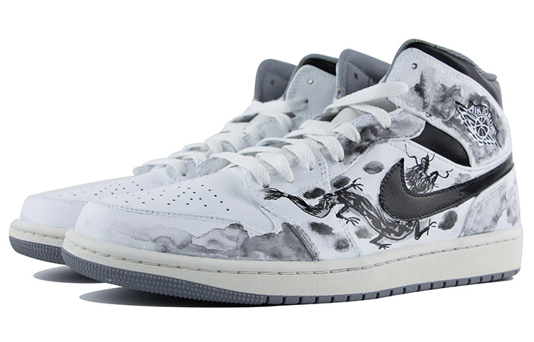 Shop [Zapatillas Personalizadas] Air Jordan 1 Mid 'Dragón Tinta Vintage' 554724-135(Team39-AMY45国风龙)