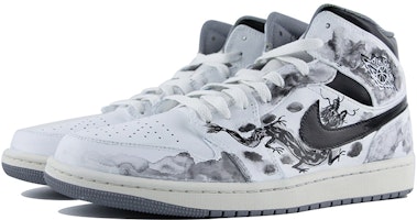 【定制球鞋】Jordan Air Jordan 1 Mid 復古灰 國風 水墨 龍 防滑耐磨 中幫 复古籃球鞋 男款 黑白 Shop 【定制球鞋】Jordan Air Jordan 1 Mid 復古灰 國風 水墨 龍 防滑耐磨 中幫 复古籃球鞋 男款 黑白