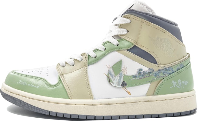 【訂製球鞋】喬丹 Air Jordan 1 Mid "復古仙鶴飛翔 耐磨防滑中筒經典籃球鞋 男款 白綠灰 Buy 【訂製球鞋】喬丹 Air Jordan 1 Mid "復古仙鶴飛翔 耐磨防滑中筒經典籃球鞋 男款 白綠灰