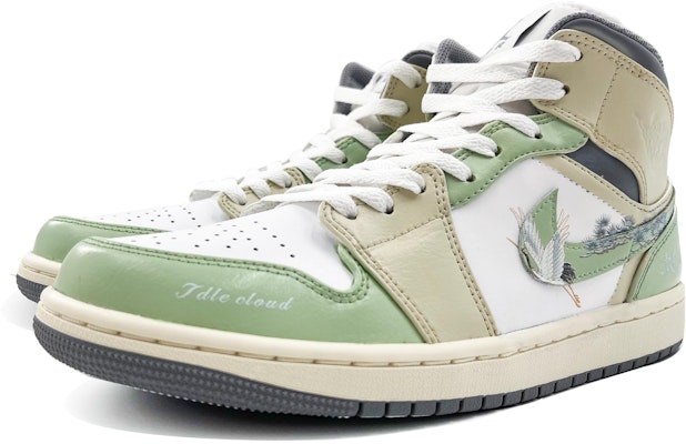 【訂製球鞋】喬丹 Air Jordan 1 Mid "復古仙鶴飛翔 耐磨防滑中筒經典籃球鞋 男款 白綠灰 Lookbook 【訂製球鞋】喬丹 Air Jordan 1 Mid "復古仙鶴飛翔 耐磨防滑中筒經典籃球鞋 男款 白綠灰
