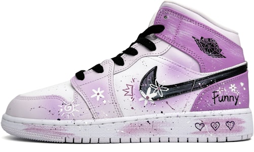 【客製化籃球鞋】 Jordan Air Jordan 1 紫羅蘭 少女心 手繪潑墨 中筒 復古籃球鞋 GS 紫白 Buy 【客製化籃球鞋】 Jordan Air Jordan 1 紫羅蘭 少女心 手繪潑墨 中筒 復古籃球鞋 GS 紫白