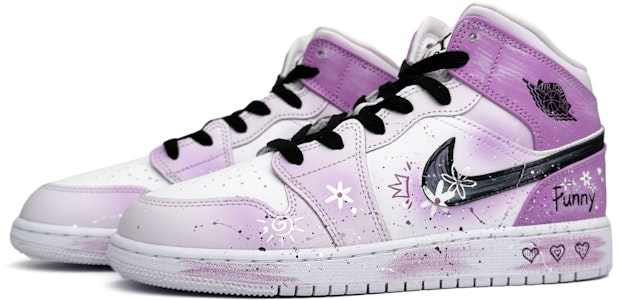 【客製化籃球鞋】 Jordan Air Jordan 1 紫羅蘭 少女心 手繪潑墨 中筒 復古籃球鞋 GS 紫白 Lookbook 【客製化籃球鞋】 Jordan Air Jordan 1 紫羅蘭 少女心 手繪潑墨 中筒 復古籃球鞋 GS 紫白