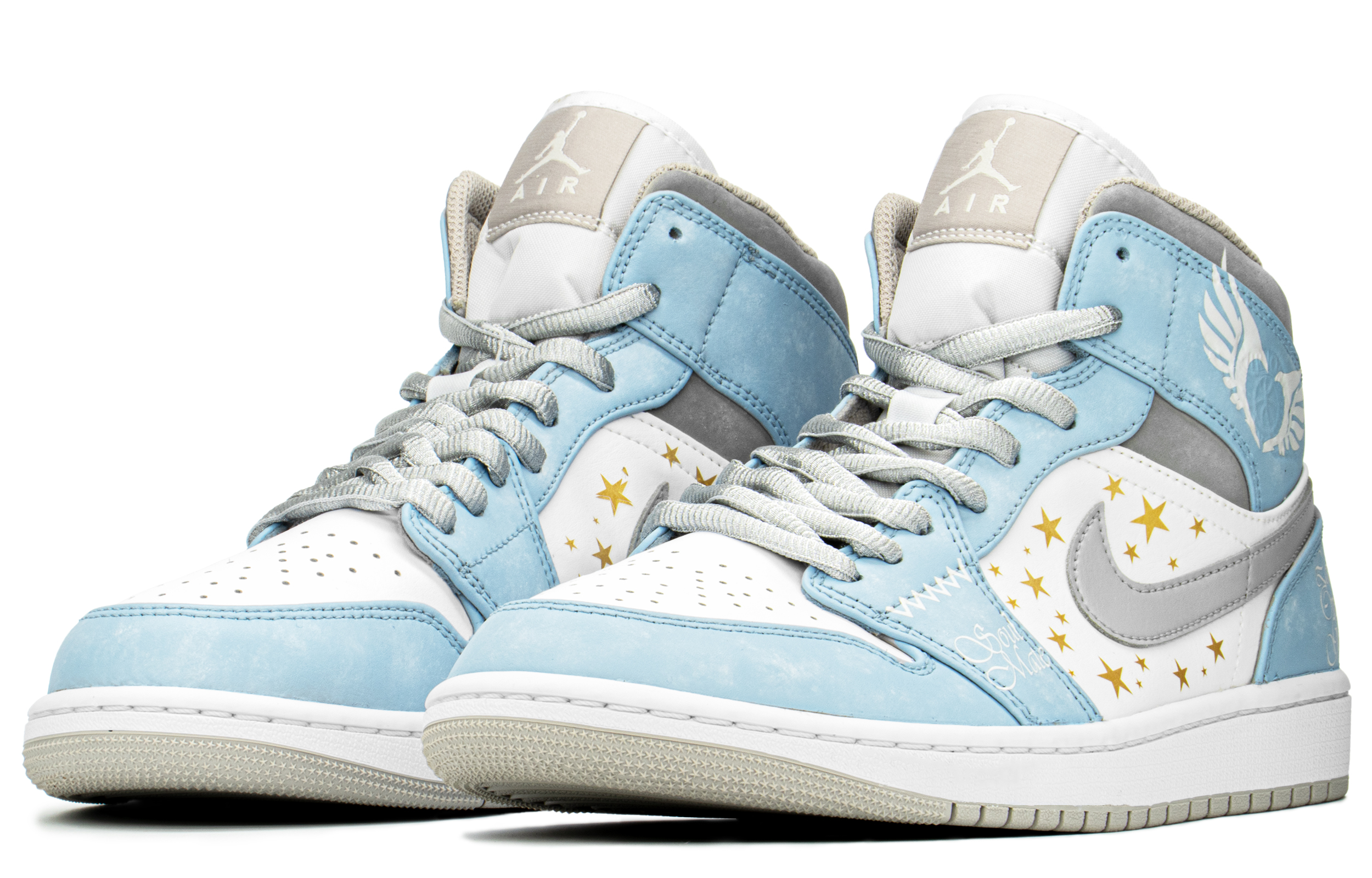 Lookbook [Sepatu Kustom] Air Jordan 1 Mid 'Biru Emas Abu-abu' 554724-082(TeamA-AJ水洗北卡S-BOX)