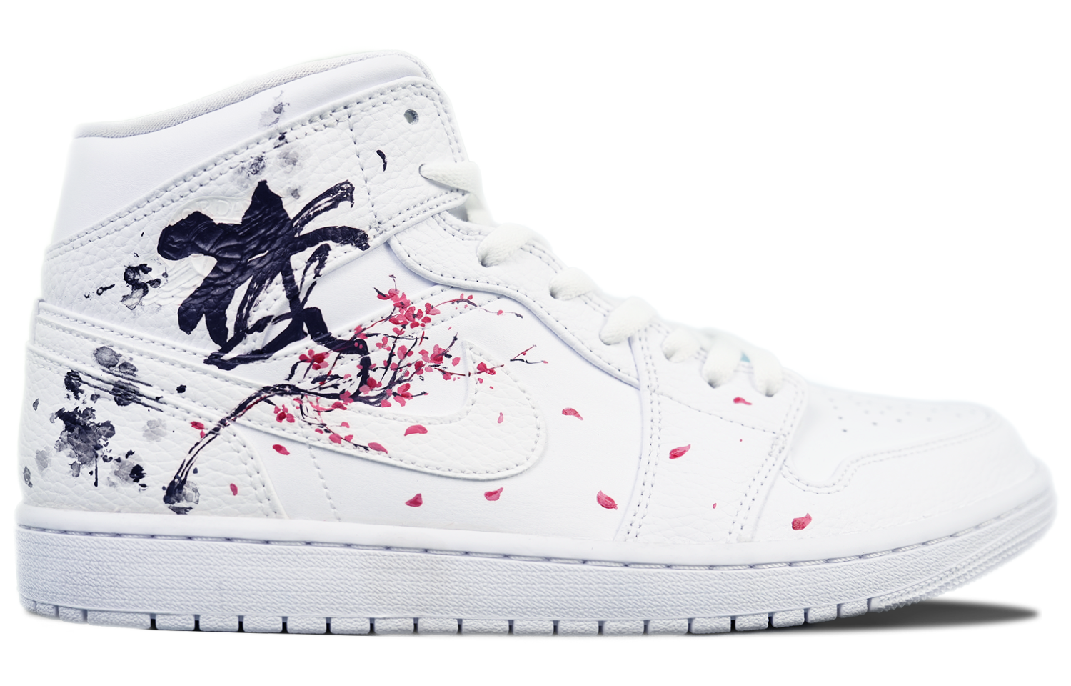 Order [Sepatu Khusus] Air Jordan 1 Mid 'Putih Hitam Tinta Plum Blossom' 554724-130(TEAM64-男款梅花国风)