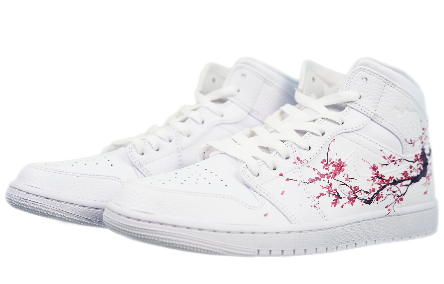 Lookbook [Sepatu Khusus] Air Jordan 1 Mid 'Putih Hitam Tinta Plum Blossom' 554724-130(TEAM64-男款梅花国风)