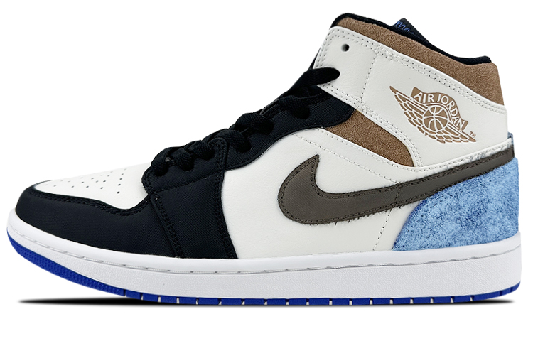 Buy [Sepatu Custom] Air Jordan 1 Mid 'Putih Biru Hitam Vibe' 852542-102(Team叁-男款AJ机能QD)