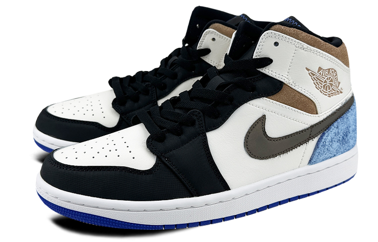 Lookbook [Sepatu Custom] Air Jordan 1 Mid 'Putih Biru Hitam Vibe' 852542-102(Team叁-男款AJ机能QD)