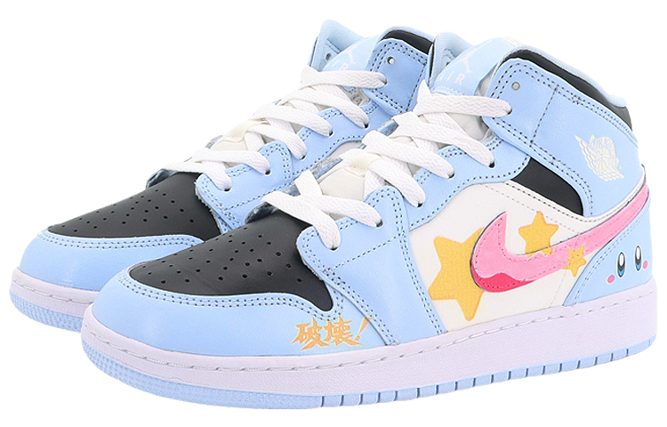 Lookbook 커스텀 에어 조던 1 미드 '화이트 블루 스파클 스타' 555112-401(Team10-卡比卡比)
