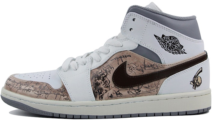 【定制球鞋】Jordan Air Jordan 1 Mid 油畫風 素描圖 耐磨防滑 中幫 復古籃球鞋 男款 白棕 Buy 【定制球鞋】Jordan Air Jordan 1 Mid 油畫風 素描圖 耐磨防滑 中幫 復古籃球鞋 男款 白棕