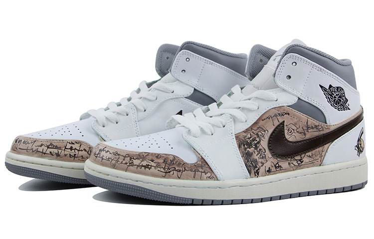 Lookbook 【定制球鞋】Jordan Air Jordan 1 Mid 油畫風 素描圖 耐磨防滑 中幫 復古籃球鞋 男款 白棕