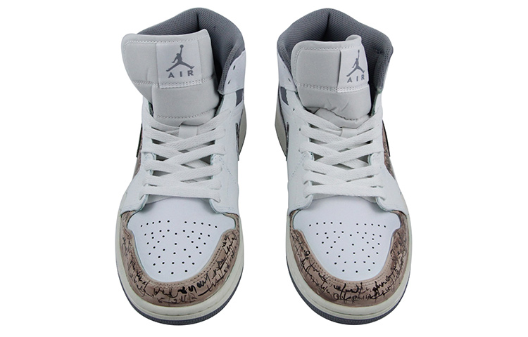 Shop 【定制球鞋】Jordan Air Jordan 1 Mid 油畫風 素描圖 耐磨防滑 中幫 復古籃球鞋 男款 白棕