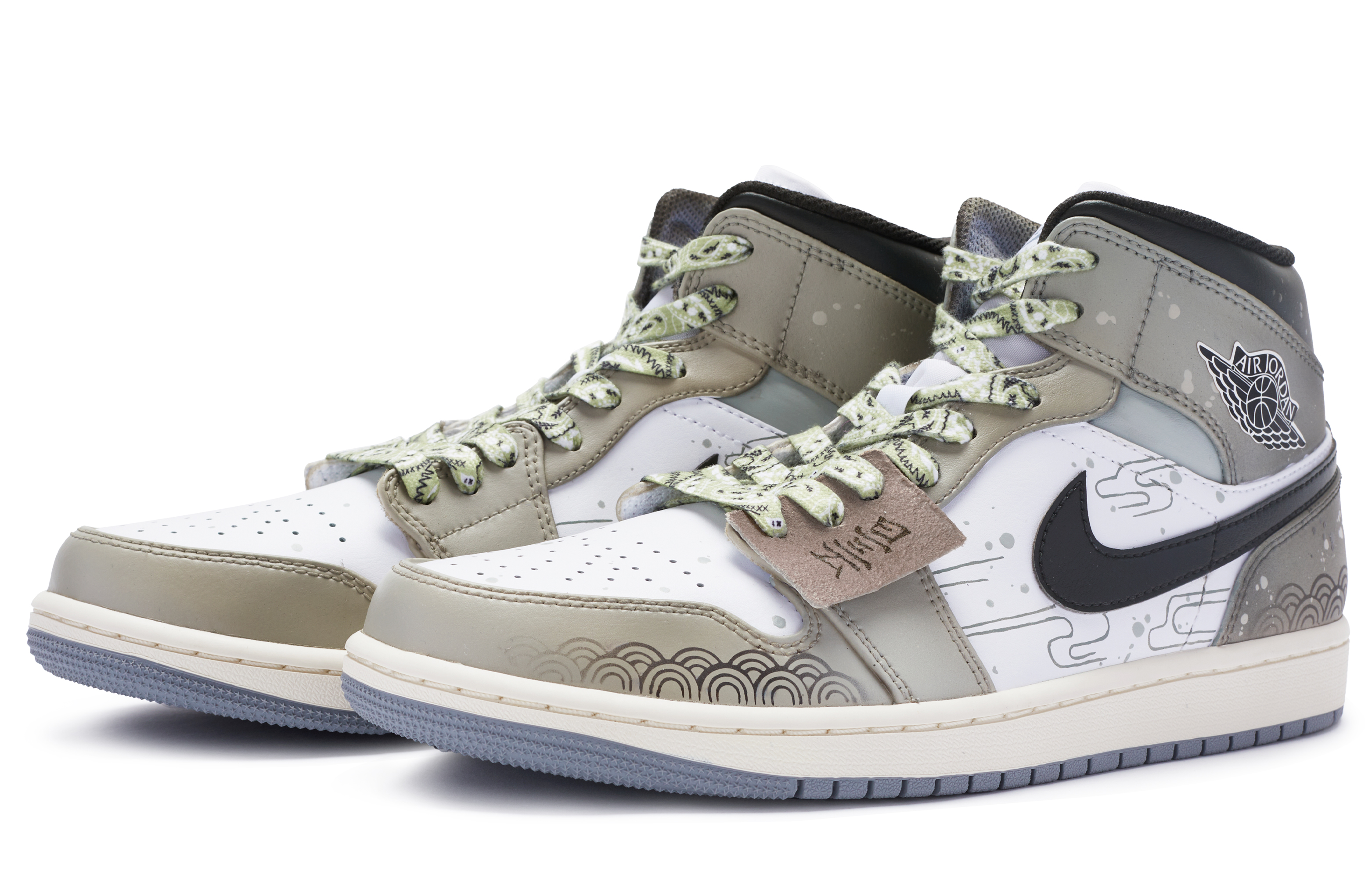 Lookbook [Sepatu Kustom] Air Jordan 1 Mid 'Putih Embun' 554724-135(TeamR-男款白露白棕黑S-BOX)