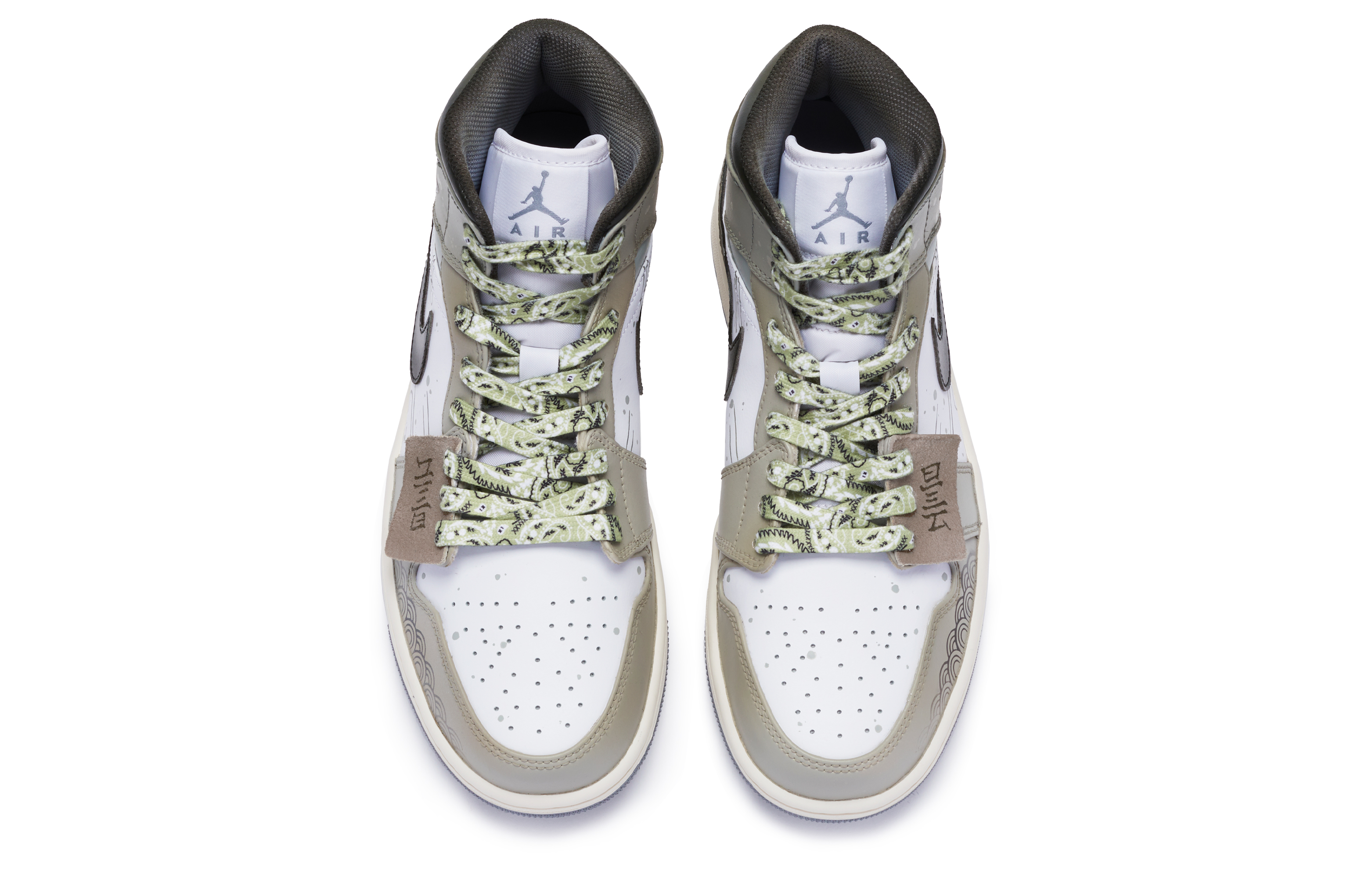 Shop [Sepatu Kustom] Air Jordan 1 Mid 'Putih Embun' 554724-135(TeamR-男款白露白棕黑S-BOX)