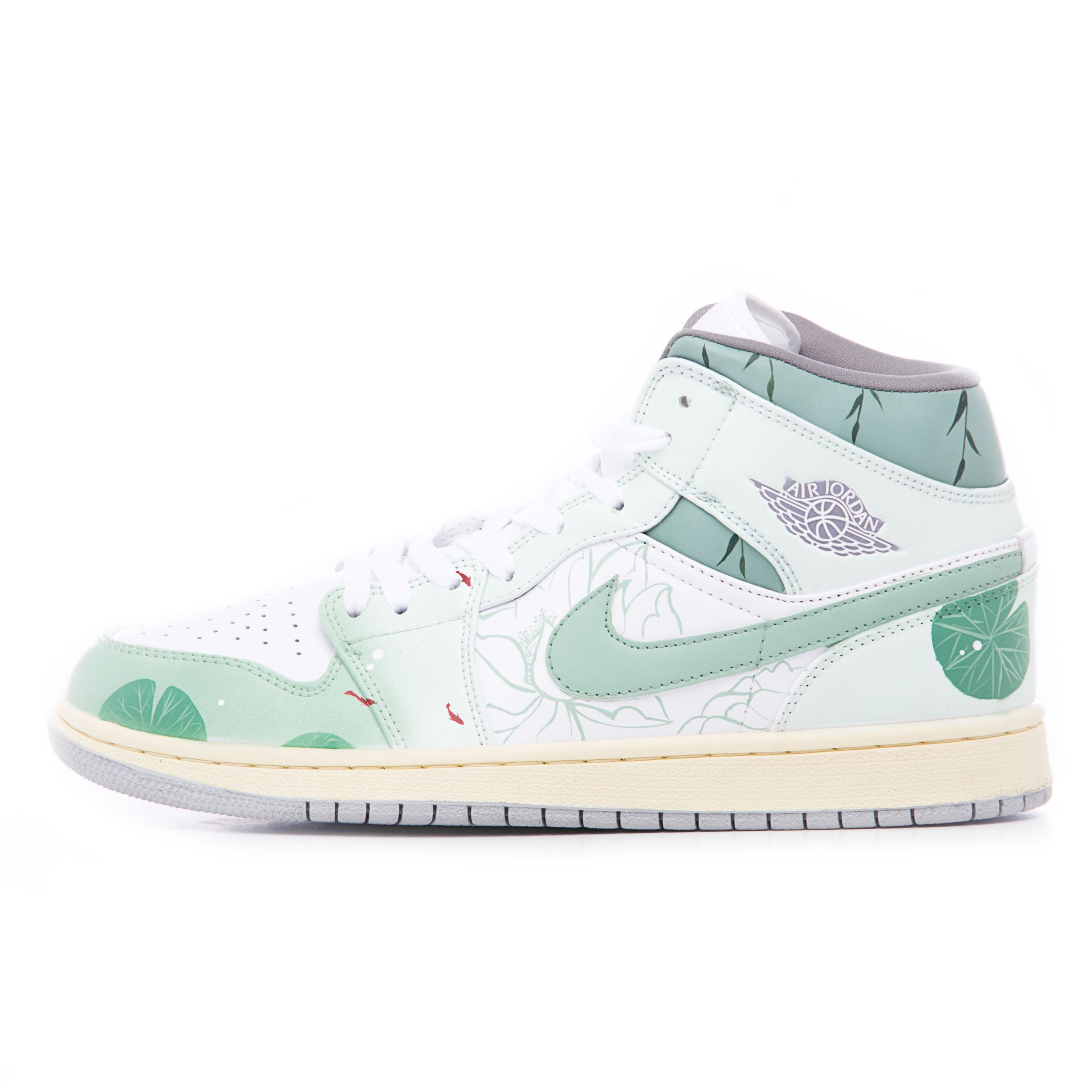 Buy 에어 조던 1 미드 '화이트 그린 로터스' (커스텀) 554724-135(Team60-男款瑶池)