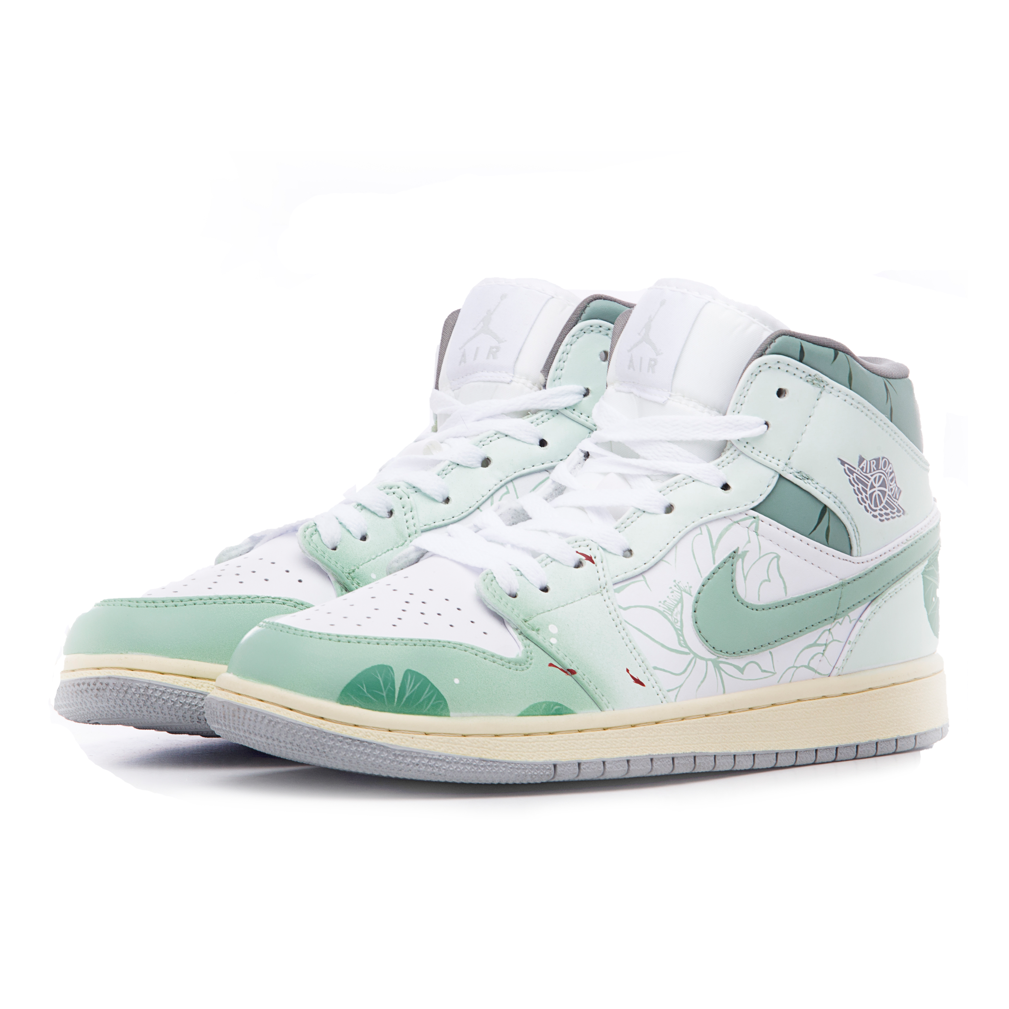 Lookbook 에어 조던 1 미드 '화이트 그린 로터스' (커스텀) 554724-135(Team60-男款瑶池)