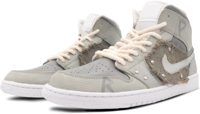 【訂製球鞋】Jordan Air Jordan 1 Mid 蠻荒符號 復古 做舊 高街 無性別風 高幫 復古籃球鞋 男款 灰色 Lookbook 【訂製球鞋】Jordan Air Jordan 1 Mid 蠻荒符號 復古 做舊 高街 無性別風 高幫 復古籃球鞋 男款 灰色