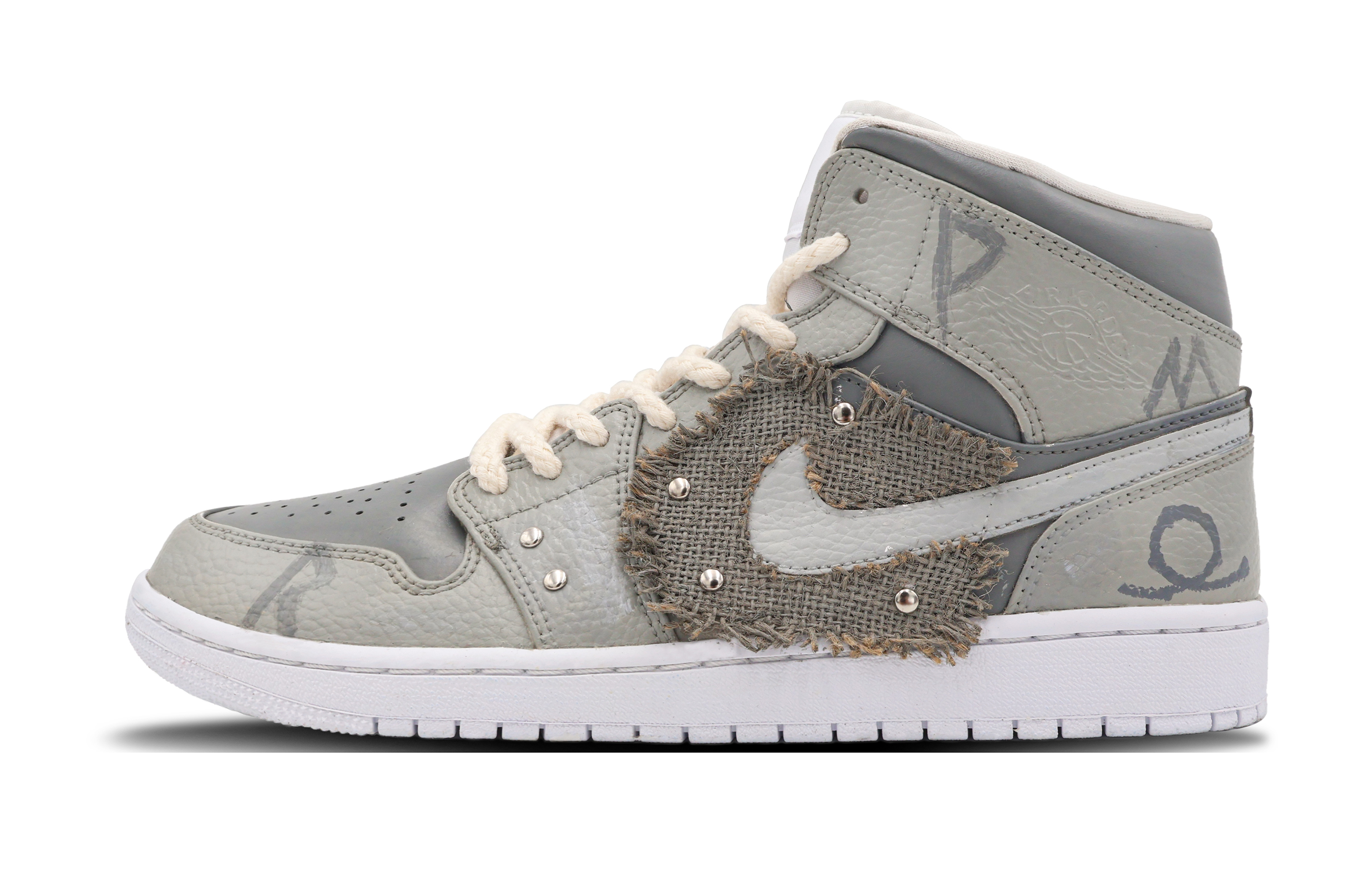 [Custom Shoes] Air Jordan 1 Mid 'Wilderness Symbol Grey'