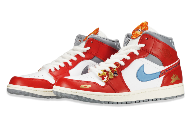 Lookbook 【定制球鞋】 Jordan Air Jordan 1 Mid 兔年限定CNY 民族風 復古籃球鞋 男款 白紅