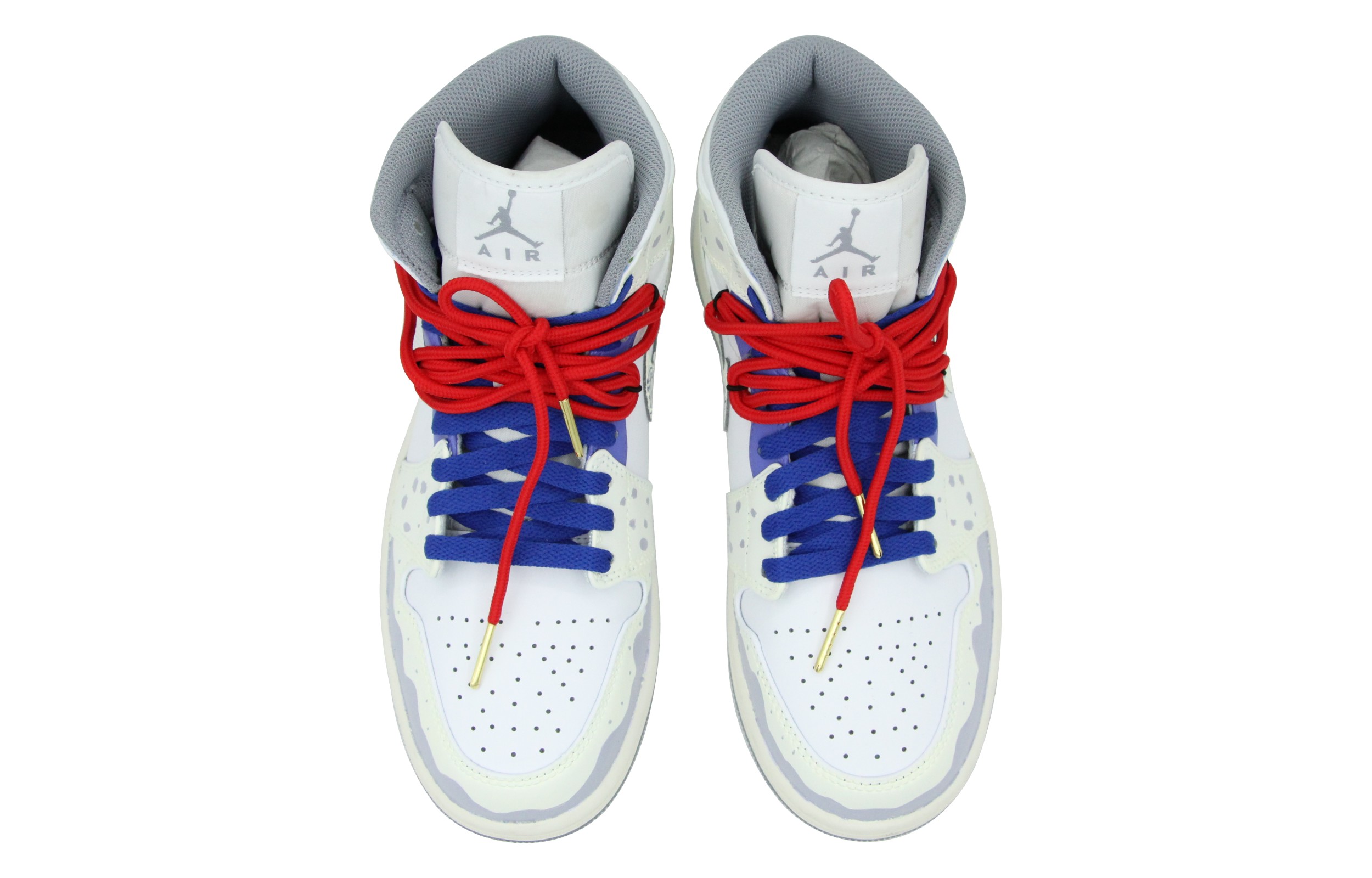 Shop [定制鞋] Air Jordan 1 Mid '兔年蓝白' 554724-135(Team39-AMY84腰花白)