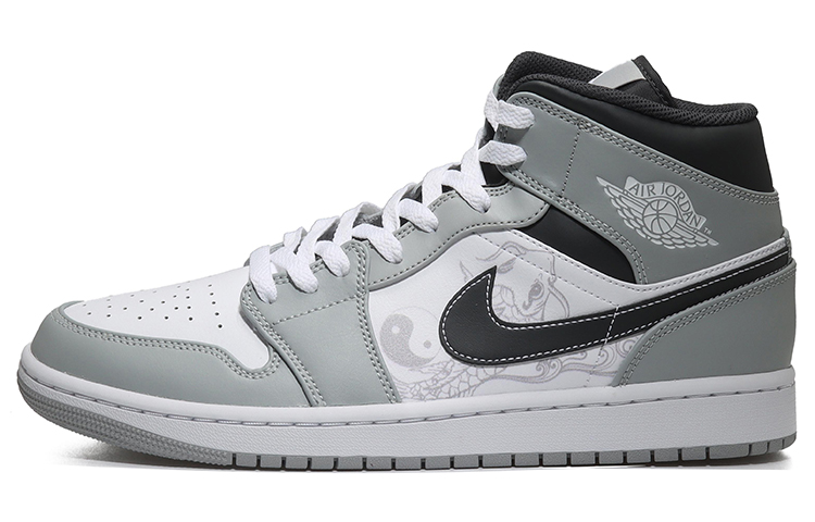 Buy [Zapatillas Personalizadas] Air Jordan 1 Mid 'Yin Yang Koi' 554724-078(Team10-太极鱼男灰白黑QD)
