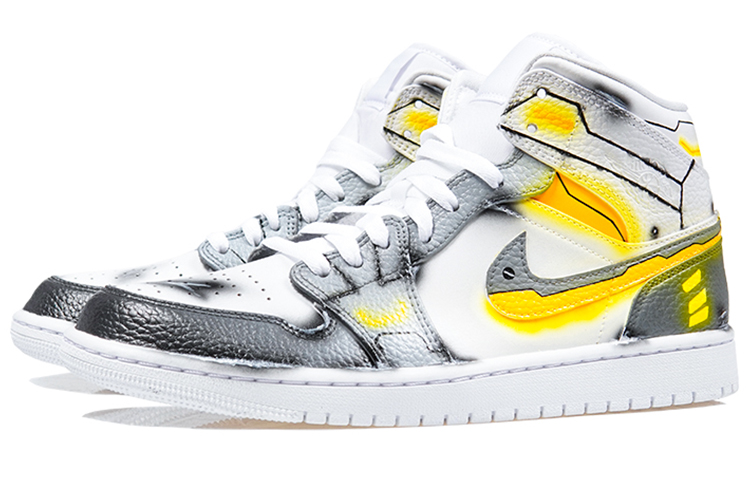 Lookbook [Kustom Sepatu] Air Jordan 1 Mid 'Yingxiong Lianmeng Yuan Ji Hua - Pendekar' 554724-130(Team-P男款英雄联盟剑圣灰橙色)