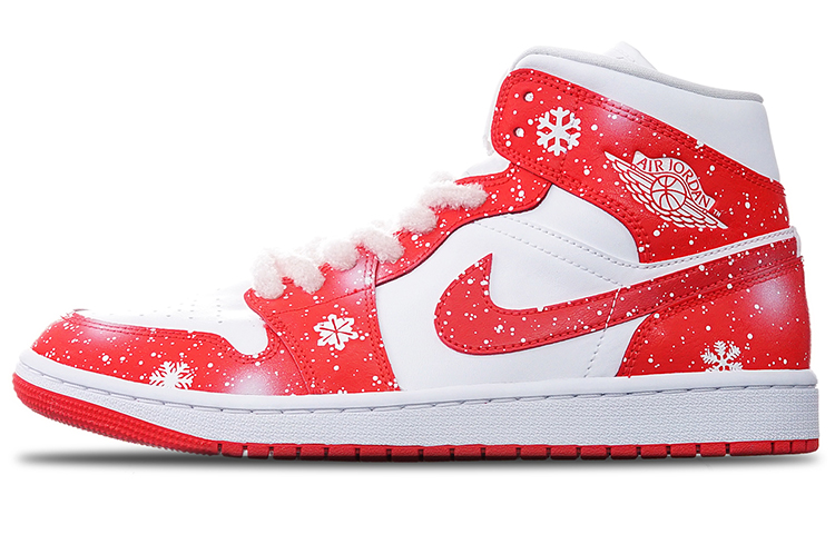 Buy Zapatillas personalizadas Air Jordan 1 Mid 'Copo de Nieve Helado' BQ6472-116(TeamT-圣诞红白S-BOX)