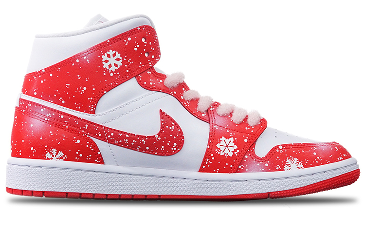 Order Zapatillas personalizadas Air Jordan 1 Mid 'Copo de Nieve Helado' BQ6472-116(TeamT-圣诞红白S-BOX)