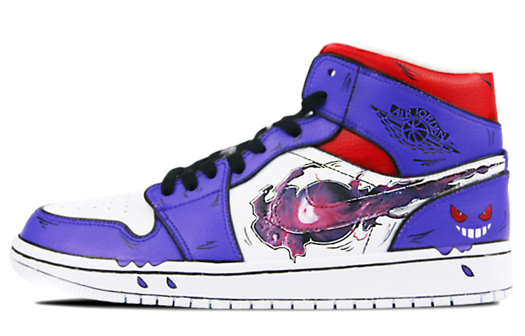 Buy カスタム エアジョーダン1 MID "ゲンガー" 554724-126(Team叁-男款宠物小精灵红紫耿鬼)