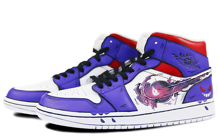 Lookbook カスタム エアジョーダン1 MID "ゲンガー" 554724-126(Team叁-男款宠物小精灵红紫耿鬼)