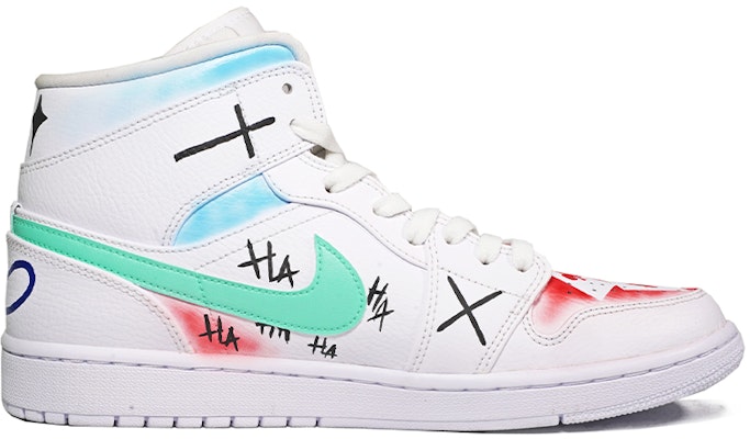 【訂製球鞋】Air Jordan 1 Mid 塗鴉 小丑 愚人節專屬訂製 中幫復古籃球鞋 藍白紅 Order 【訂製球鞋】Air Jordan 1 Mid 塗鴉 小丑 愚人節專屬訂製 中幫復古籃球鞋 藍白紅