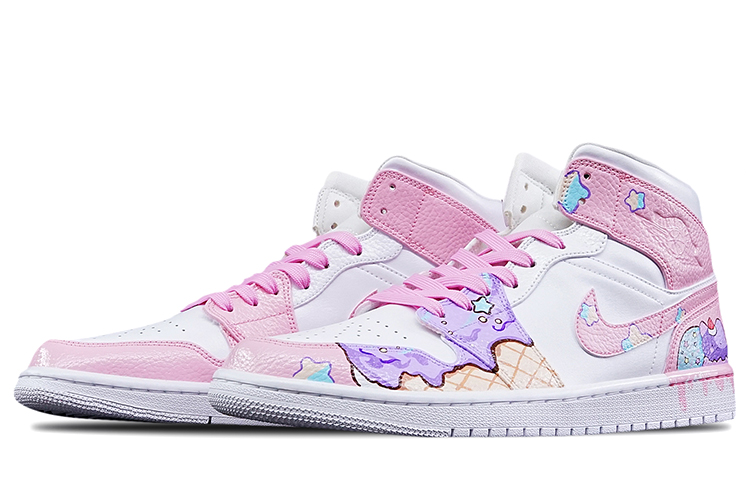 Lookbook [Kasut Custom] Air Jordan 1 Mid Pink Purple Putih 'Ais Krim Musim Panas' 554724-130(TeamT-男女夏日雪糕冰淇淋粉红紫)
