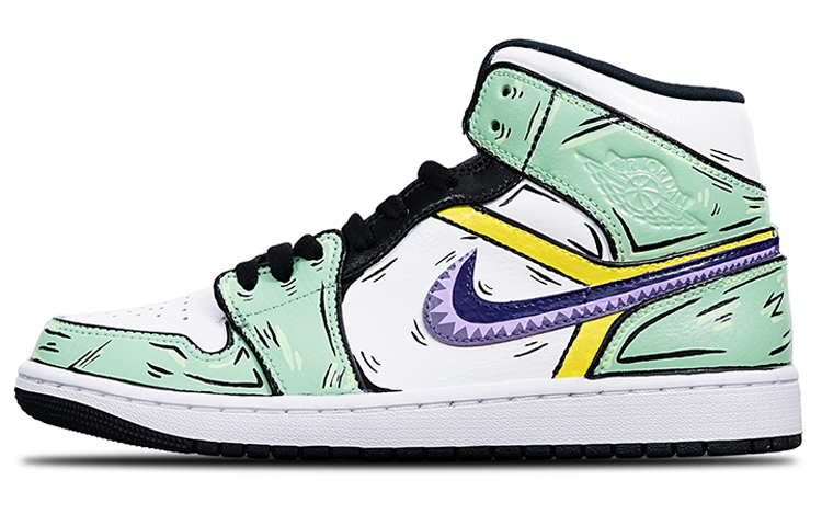 Buy カスタムシューズ - エアジョーダン1ミッド 紫白緑 'ワンピースゾロ' 554724-132(Teamone-男款索隆)