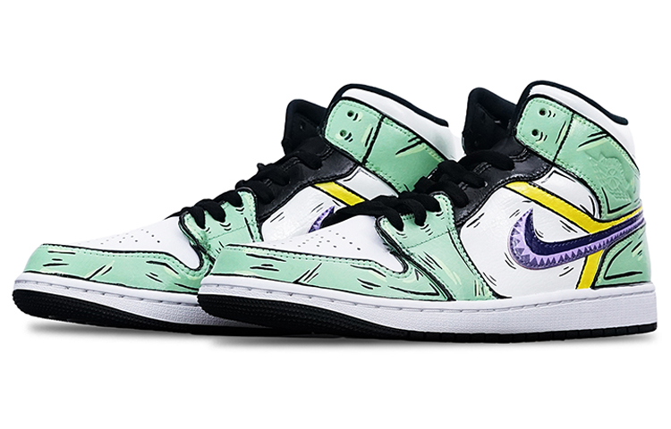 Lookbook カスタムシューズ - エアジョーダン1ミッド 紫白緑 'ワンピースゾロ' 554724-132(Teamone-男款索隆)