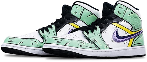 カスタムシューズ - エアジョーダン1ミッド 紫白緑 'ワンピースゾロ' 554724-132(Teamone-男款索隆) Lookbook カスタムシューズ - エアジョーダン1ミッド 紫白緑 'ワンピースゾロ' 554724-132(Teamone-男款索隆)