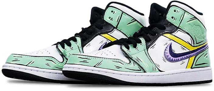 カスタムシューズ - エアジョーダン1ミッド 紫白緑 'ワンピースゾロ' 554724-132(Teamone-男款索隆) Lookbook カスタムシューズ - エアジョーダン1ミッド 紫白緑 'ワンピースゾロ' 554724-132(Teamone-男款索隆)
