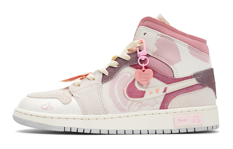 Buy [Sepatu Custom] Air Jordan 1 Mid SE 'Berry Bear Pink-Abu' DQ3726-100(TeamI-女款甜心小熊L灰粉)