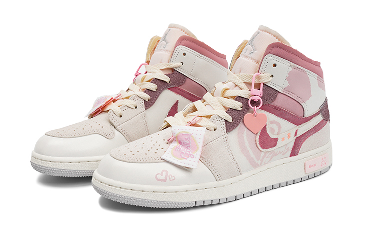 Lookbook [Sepatu Custom] Air Jordan 1 Mid SE 'Berry Bear Pink-Abu' DQ3726-100(TeamI-女款甜心小熊L灰粉)