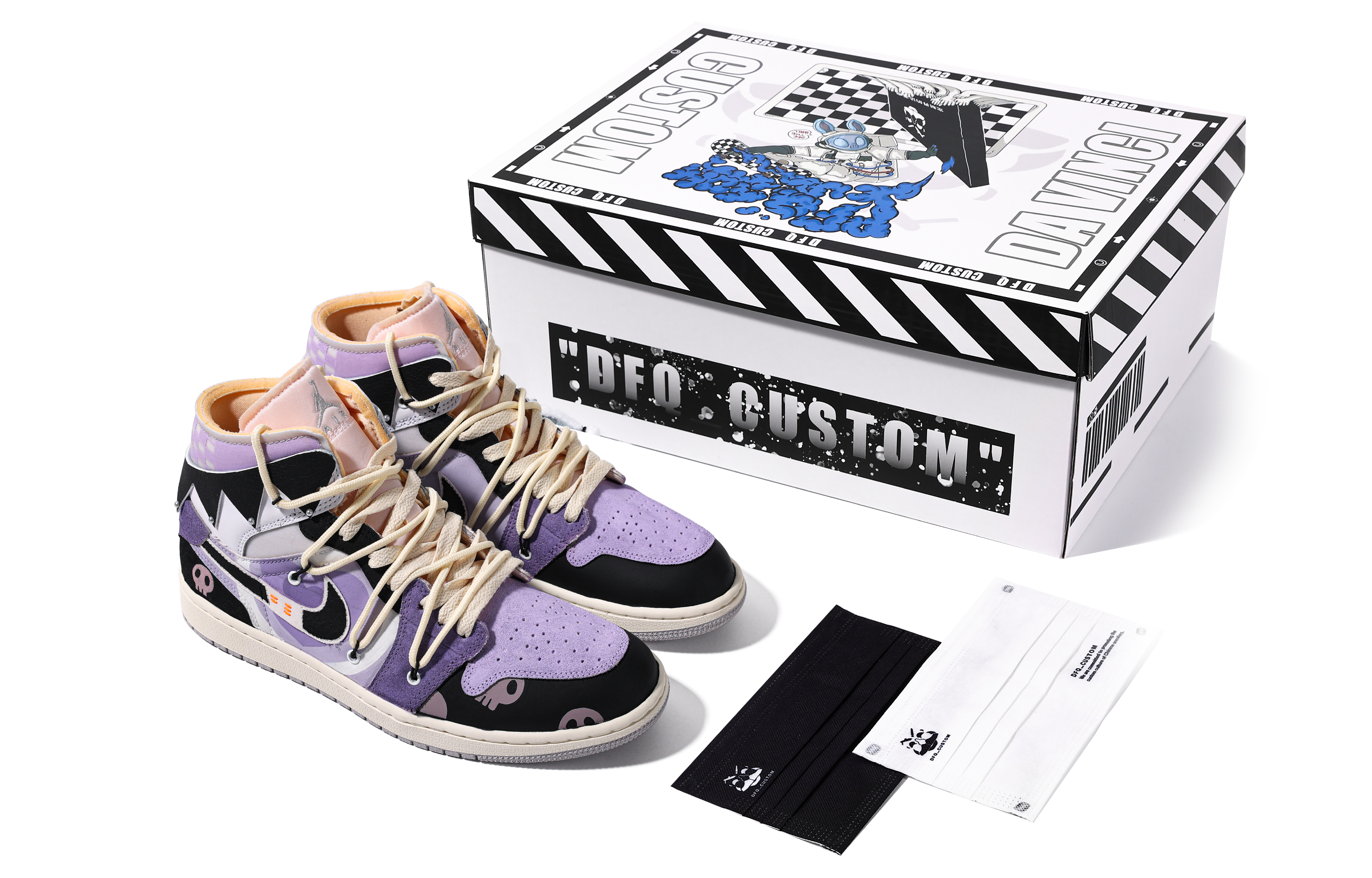 Sizing 【カスタムシューズ】エアジョーダン1ミッドSE「ブラックホワイトパープル-ダヴィンチカスタム」 DM9652-100(TeamM-男款魔紫库洛S-BOX)
