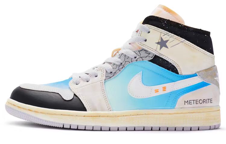 Buy 【訂製球鞋】Jordan Air Jordan 1 Mid SE 隕石 手繪噴繪 中幫 復古籃球鞋 男款 藍白黑