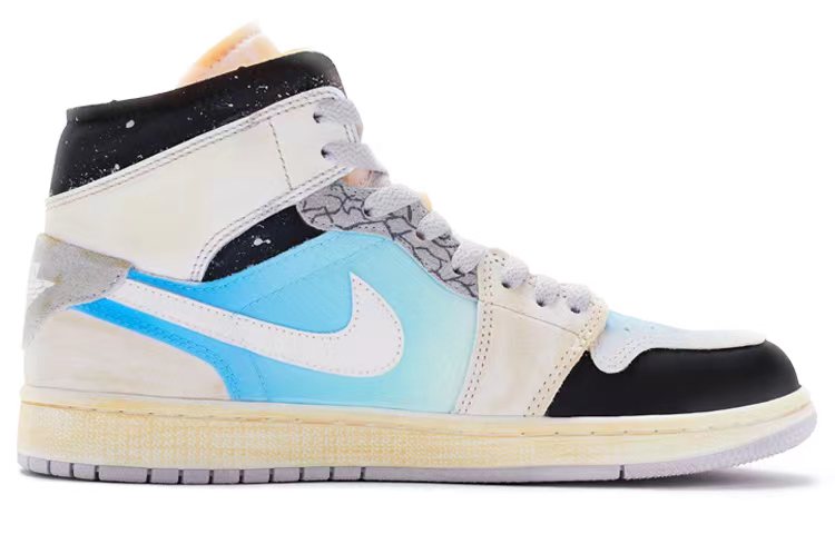 Order 【訂製球鞋】Jordan Air Jordan 1 Mid SE 隕石 手繪噴繪 中幫 復古籃球鞋 男款 藍白黑