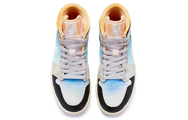 Shop 【訂製球鞋】Jordan Air Jordan 1 Mid SE 隕石 手繪噴繪 中幫 復古籃球鞋 男款 藍白黑