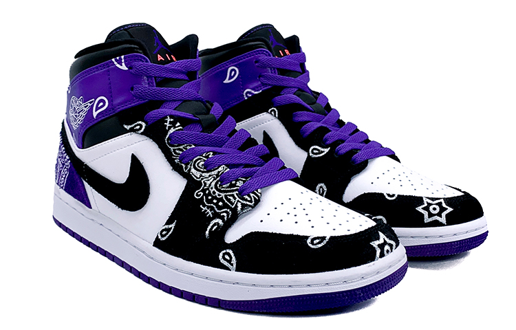 Lookbook [Sepatu Custom] Air Jordan 1 Mid SE 'Cashew Flower Graffiti' 852542-105(Team肆-喷绘手绘腰果花男女款)