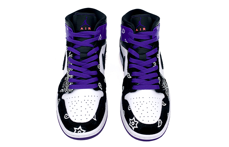 Shop [Sepatu Custom] Air Jordan 1 Mid SE 'Cashew Flower Graffiti' 852542-105(Team肆-喷绘手绘腰果花男女款)