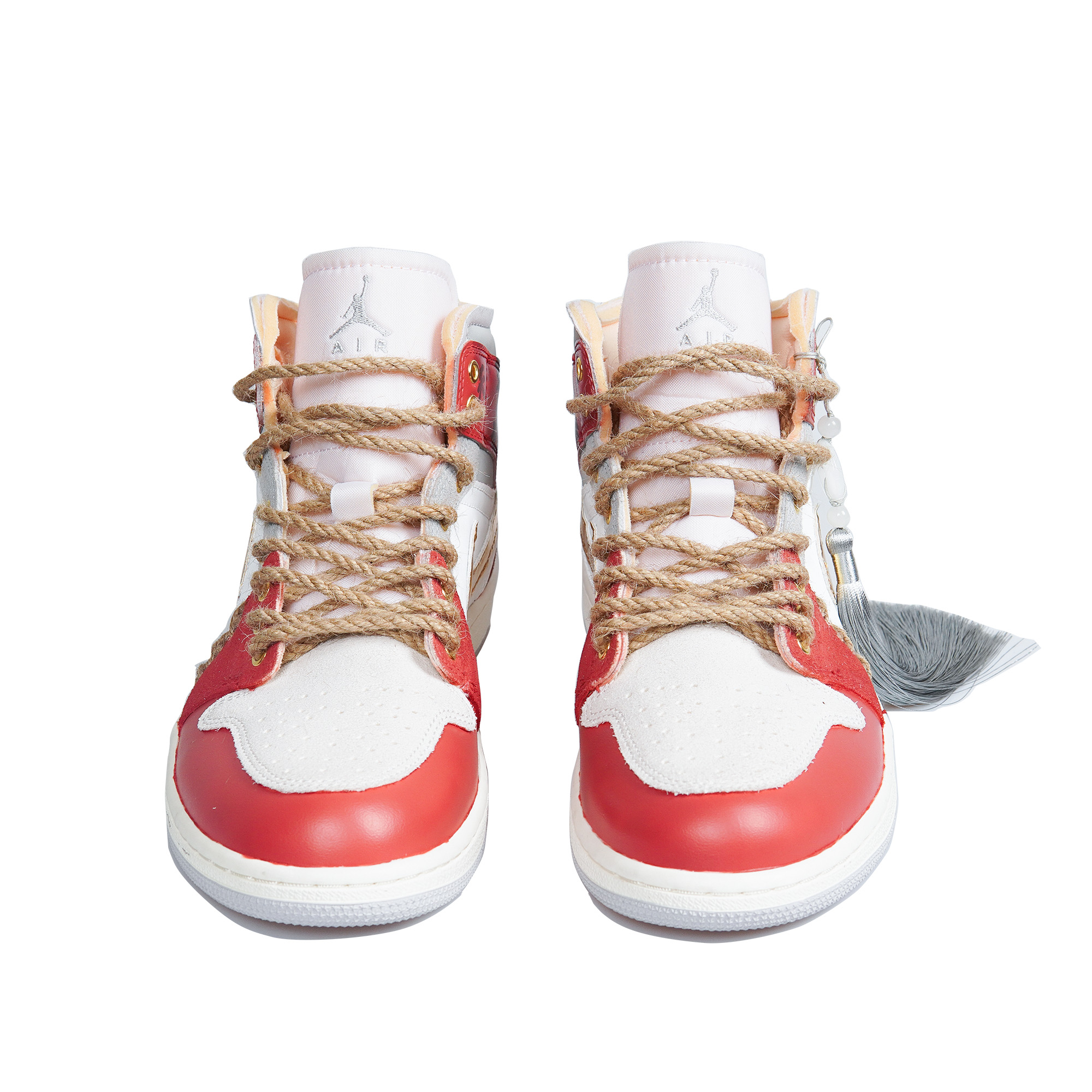 Shop [Kasut Custom] Air Jordan 1 Mid SE 'CNY Tahun Arnab Putih Merah Emas' DM9652-100(TeamP-男款书法玉佩白红金)