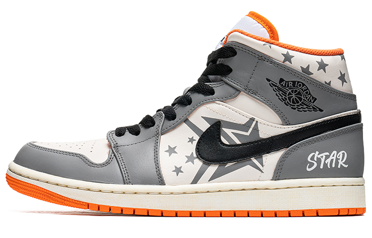 Buy [定制鞋款] Air Jordan 1 Mid SE '咖啡染涂鸦白灰橙' DM3531-800(TeamB-男款五角星咖色)