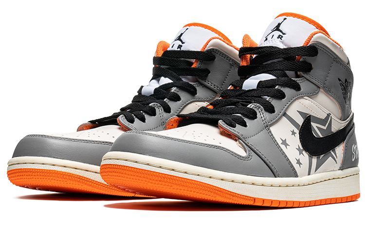 Lookbook [定制鞋款] Air Jordan 1 Mid SE '咖啡染涂鸦白灰橙' DM3531-800(TeamB-男款五角星咖色)