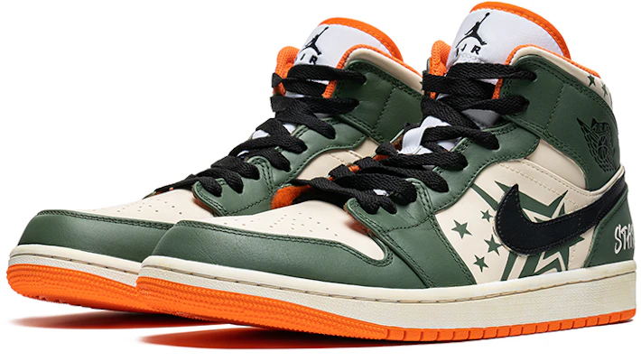 【定製球鞋】Jordan Air Jordan 1 Mid SE 野鶴製造 咖啡染 塗鴉 五角星 送禮 中幫 復古籃球鞋 男款 軍綠色 Lookbook 【定製球鞋】Jordan Air Jordan 1 Mid SE 野鶴製造 咖啡染 塗鴉 五角星 送禮 中幫 復古籃球鞋 男款 軍綠色